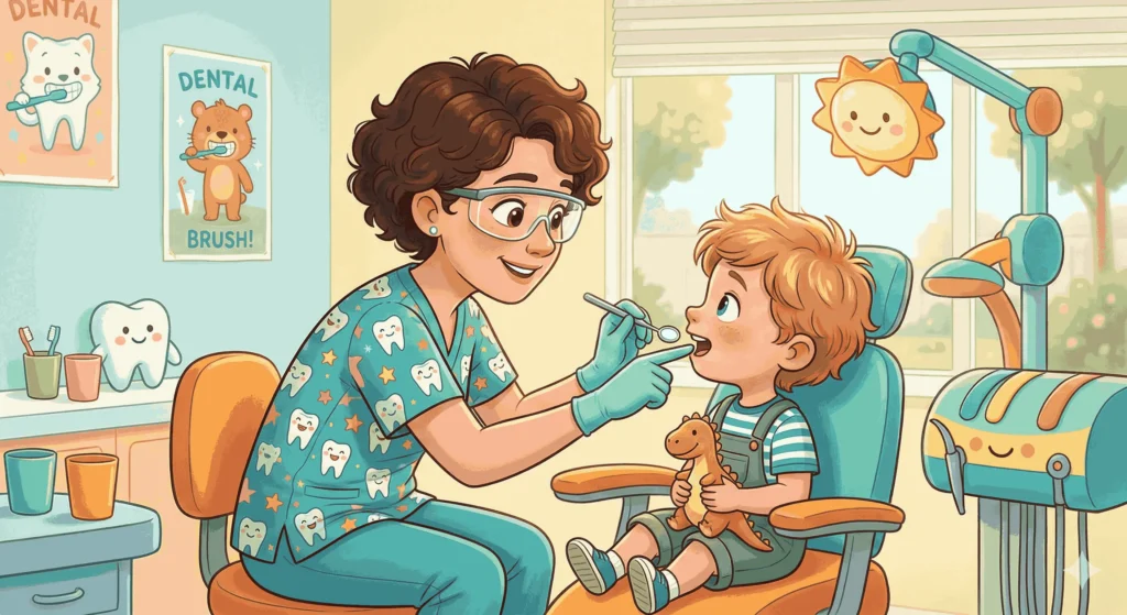 dentist treating bleeding gums in child
