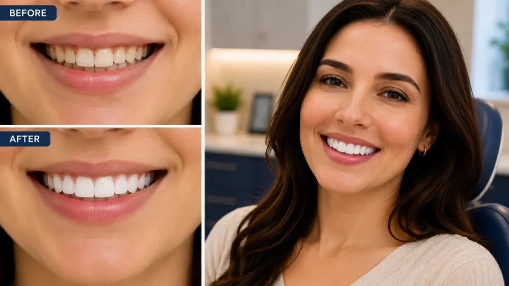 Patient showing smile transformation after dental veneers at a clinic in South Kolkata