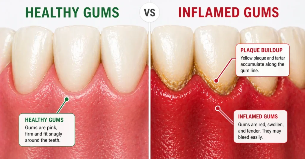 Comparison showing gingivitis vs periodontitis signs requiring gum disease treatment Kolkata