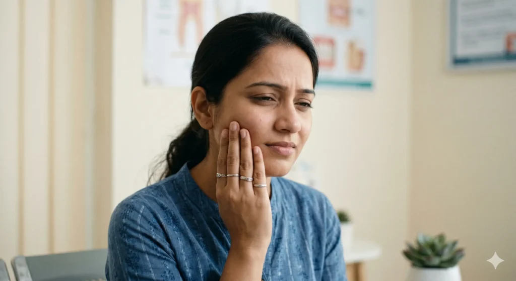 Patient with tooth pain searching best dental clinic Garia for relief