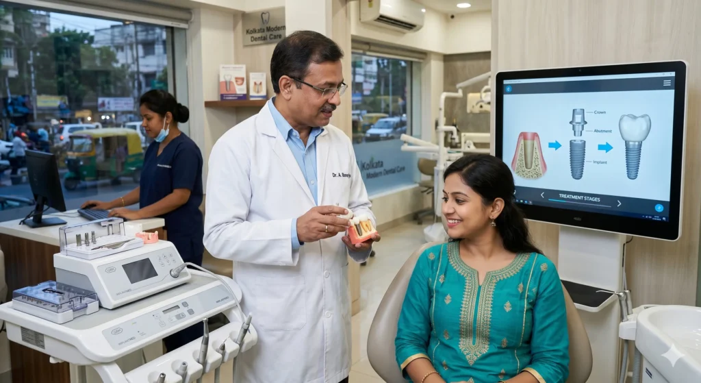 Dental implant consultation at City Smiles Dental Care showing implant cost options in South Kolkata