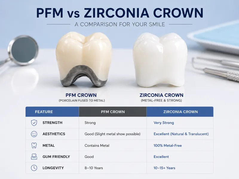 PFM vs zirconia crown price comparison for patients in Kolkata — City Smiles Dental Care