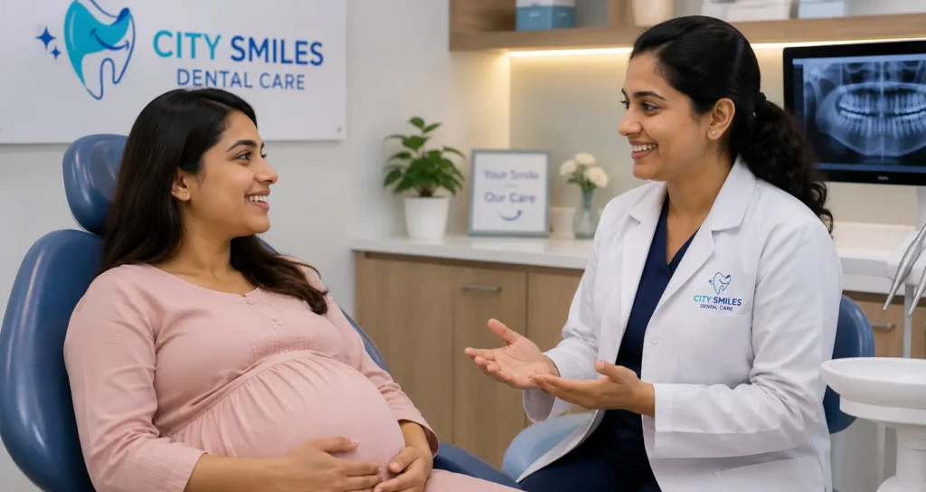 "dental X-ray safe in pregnancy — pregnant woman visiting dentist in Kolkata"