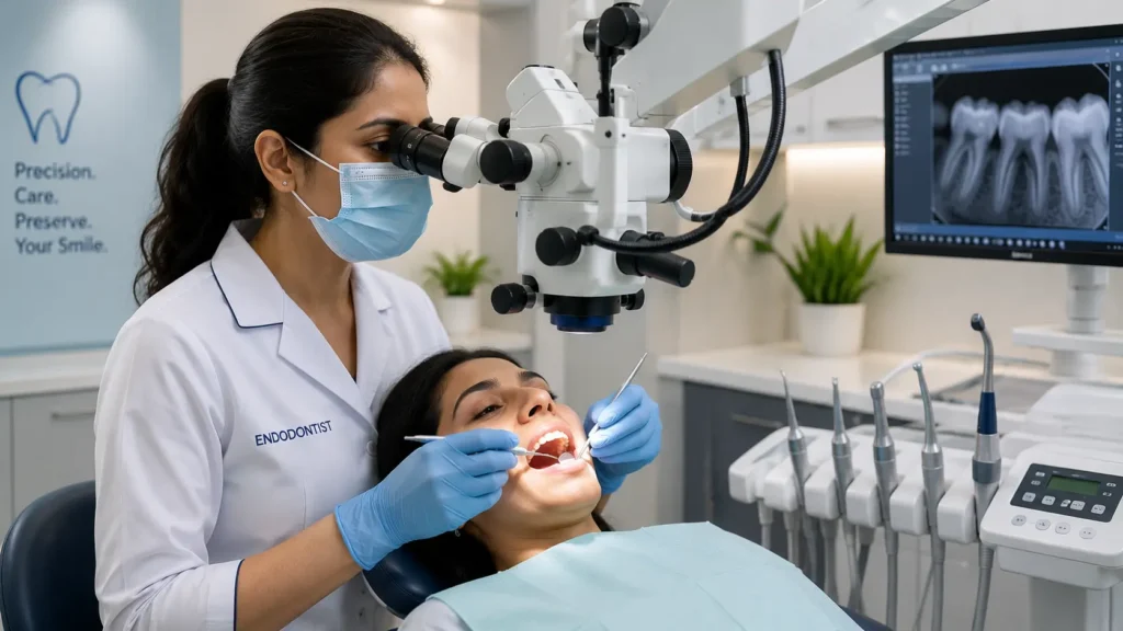 Endodontist performing microscopic root canal treatment — RCT patient guide at City Smiles Dental Care