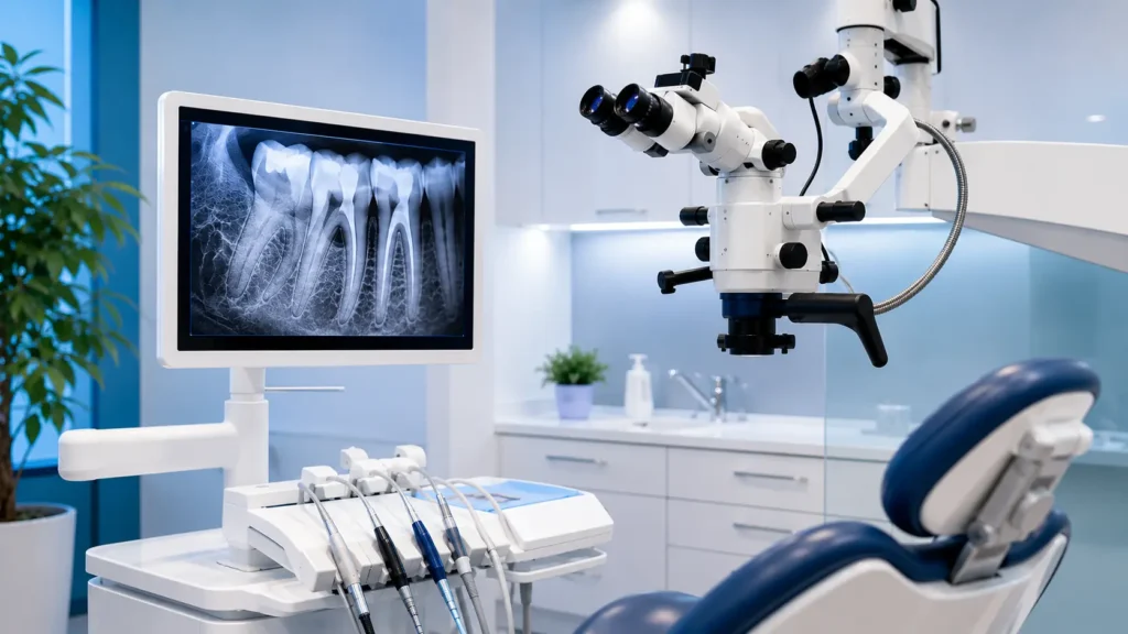 Modern root canal clinic technology including microscope and digital X-ray in Kolkata

