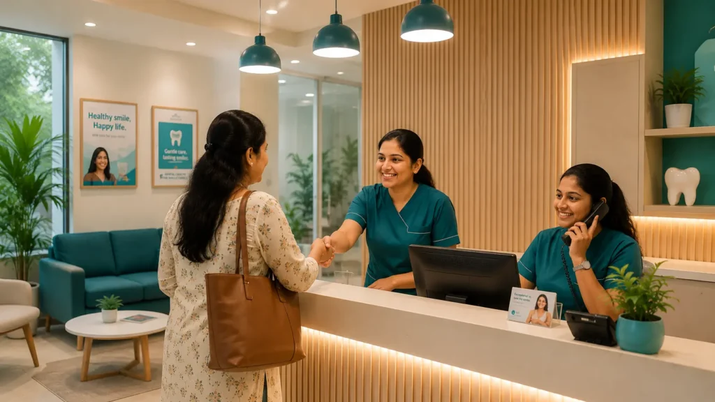 Welcoming root canal specialist clinic reception in South Kolkata near Garia and Jadavpur
