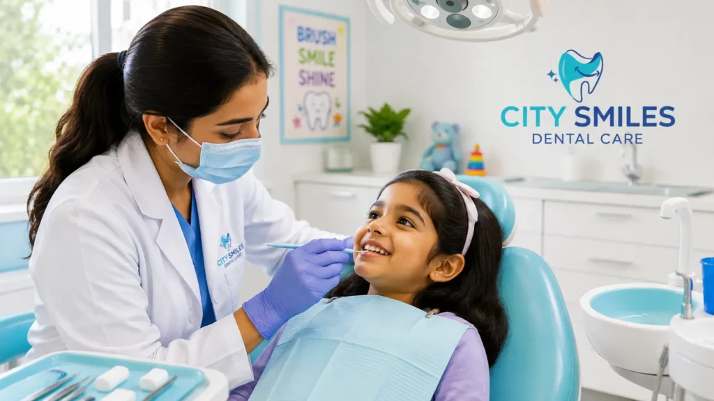 Parent discussing pediatric dental treatment cost with dentist in Kolkata clinic