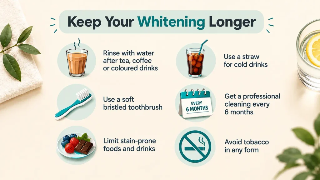 Daily habits checklist for maintaining white teeth after professional whitening