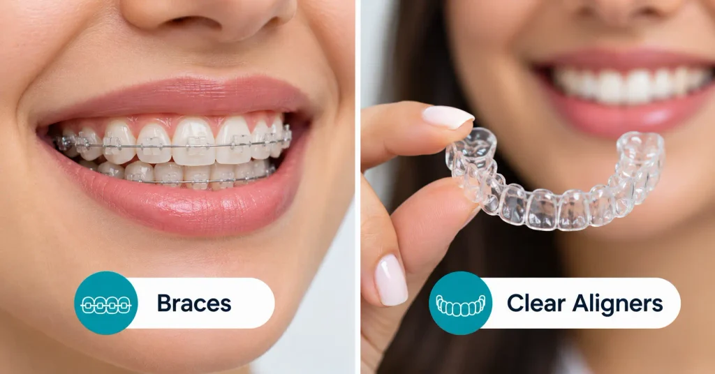 Comparison of ceramic braces and clear aligners for teeth alignment at an orthodontic clinic in Kolkata